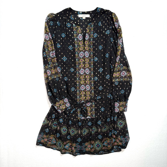 NWOT New Loft Women's Foil Baroque Flounce Mini Dress Size Extra Small XS Black - Picture 3 of 8